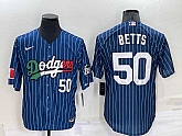 Los Angeles Dodgers #50 Mookie Betts Number Navy Blue Pinstripe 2020 World Series Cool Base Nike Jersey,baseball caps,new era cap wholesale,wholesale hats